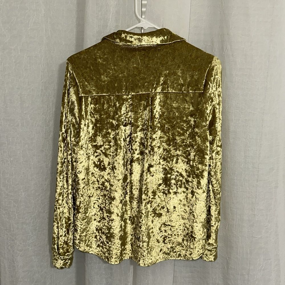 AMADI X Anthro XS Gold Crushed Velvet Long Sleeve Relaxed Fit Top - Picture 6 of 15
